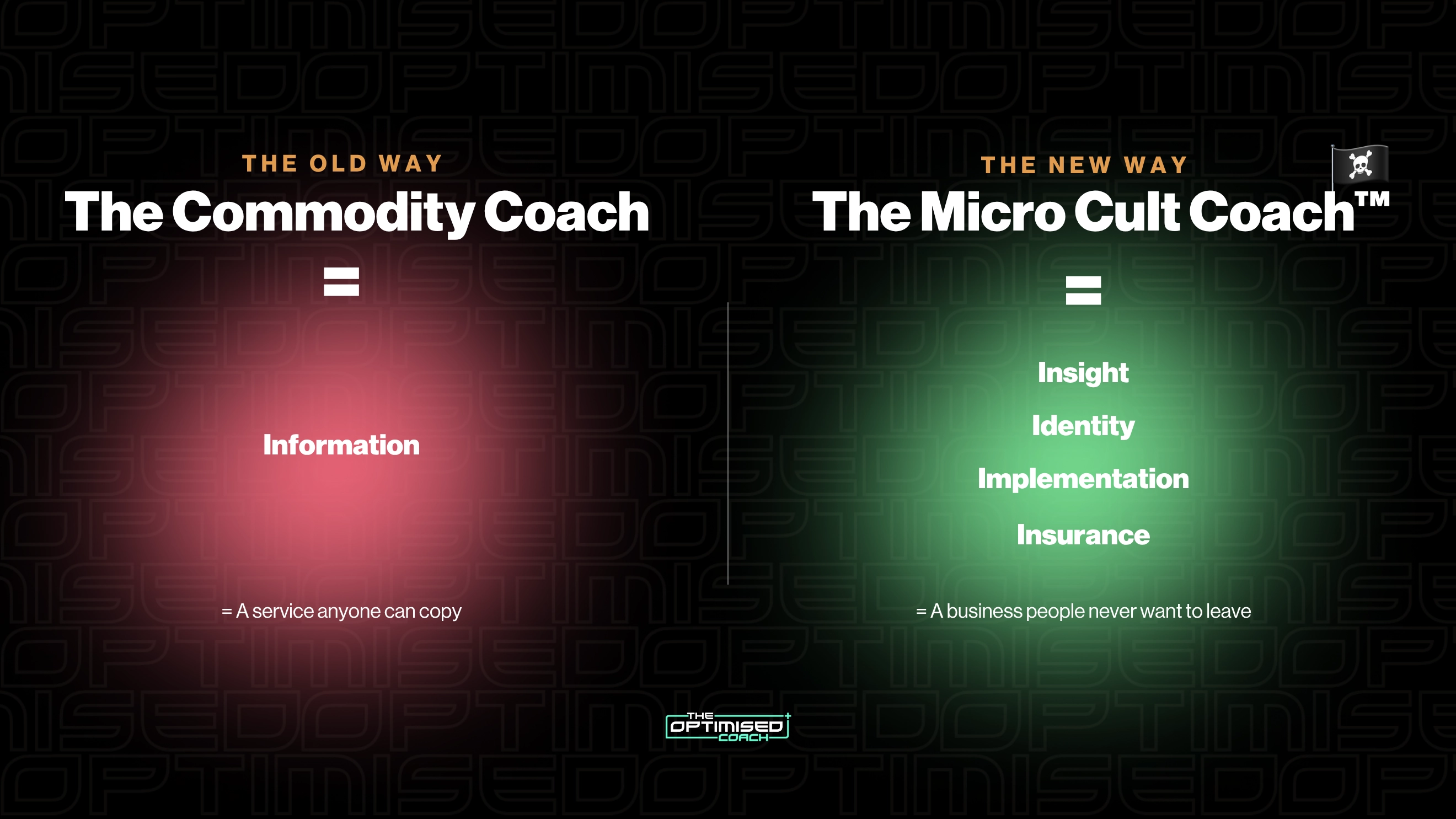 The old way: the Commodity Coach. The new way: the Micro Cult Coach™